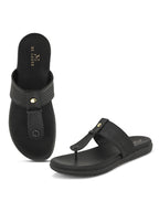 Synthetic Leather with Cushioned Sole, Slip-On Slippers