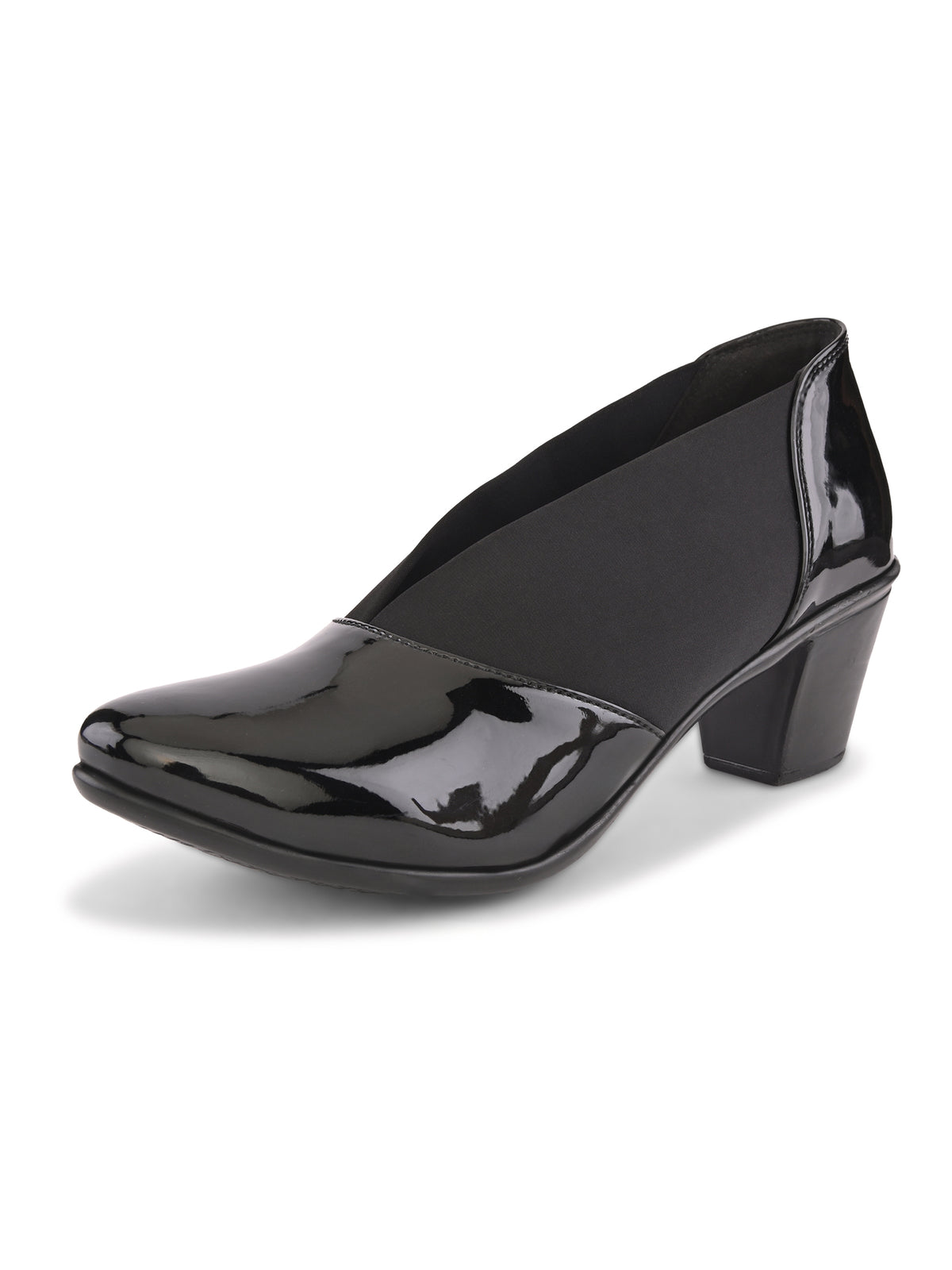 Elasticated Panel Glossy Finish Slip-On Pumps