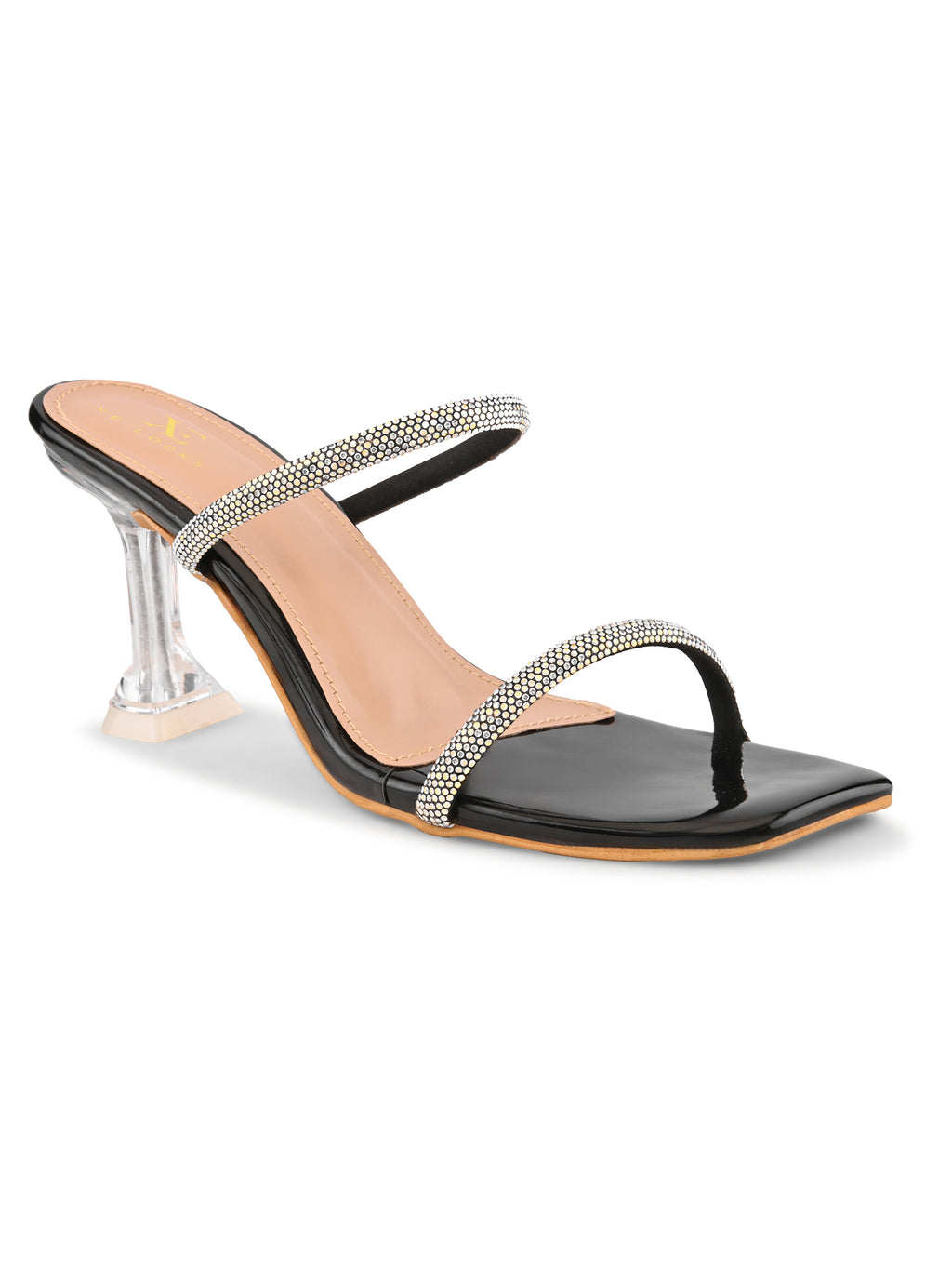 Rhinestone Double Strap Transparent Sculpted Heel Sandals