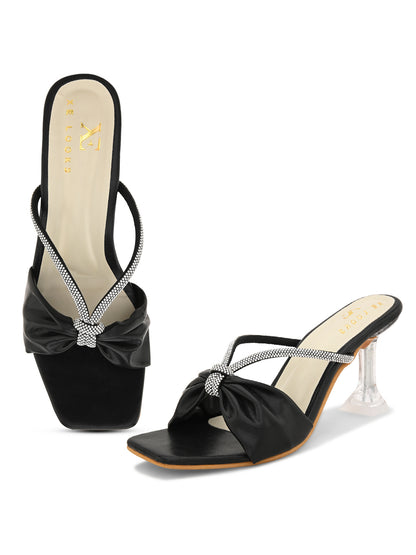 Elegant Heels Sandals With Bow Accent And Sparkling Straps