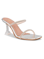 Rhinestone Double Strap Transparent Sculpted Heel Sandals