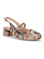 Textured Buckle Accent Slingback Block Heel Pumps