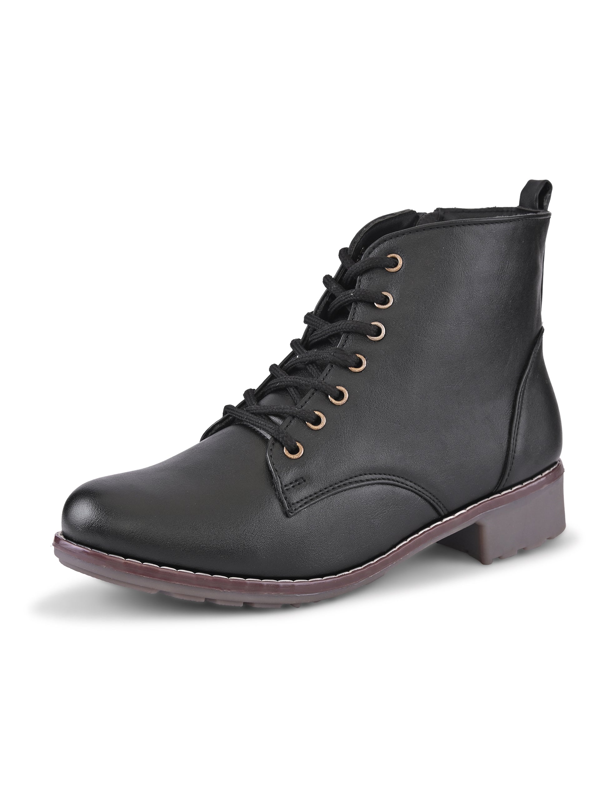 Lace Up Side Zip Cushioned Low Block Heel Ankle Boots