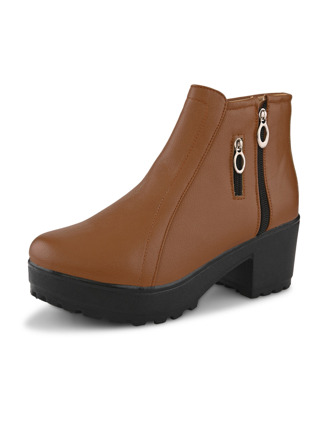 Dual-Zip Chunky Platform Block Heel Ankle Boots