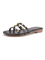 STUDDED MULTI-STRAP OPEN TOE FLAT SANDALS