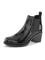 Glossy Elastic Panel Block Heel Chelsea Boots