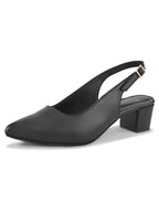 Sleek Closed-Toe Slingback Buckle Strap Block Heel Pumps