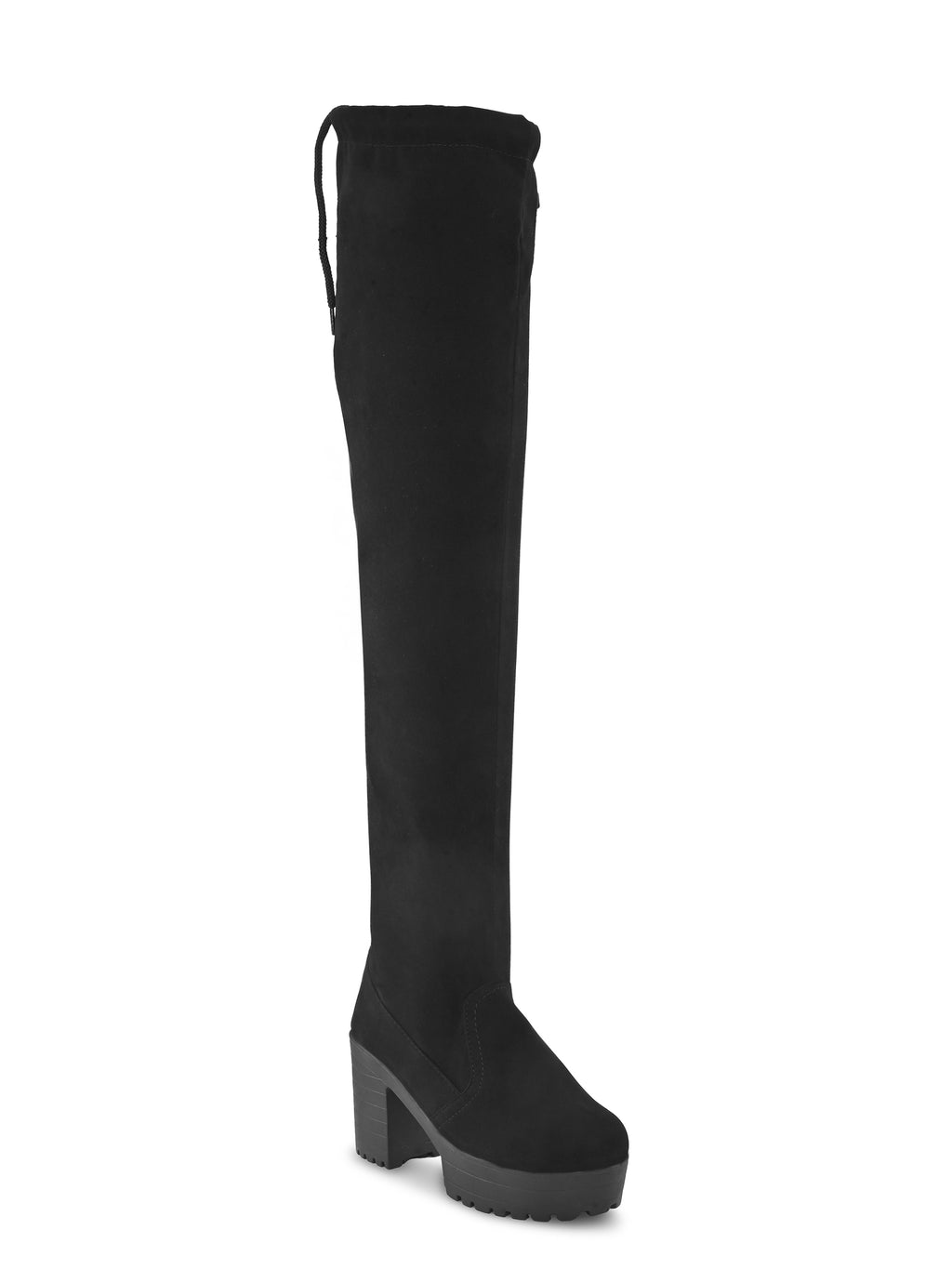 Stretch-Fit Over-the-Knee Platform Block Heel Boots