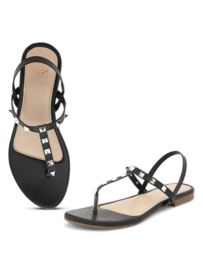 Stylish Studded Strappy Thong Flat Sandals