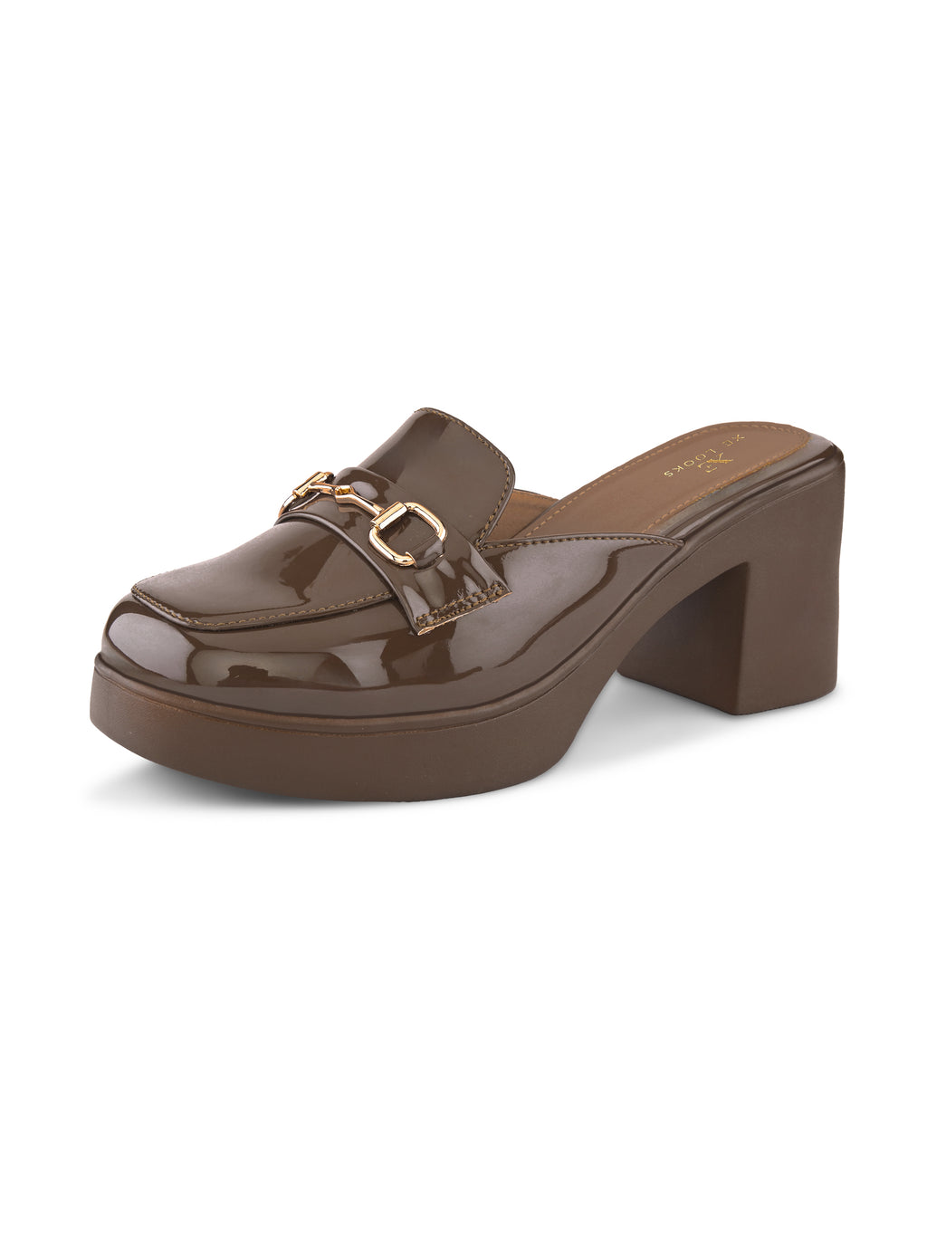Elegant Patent Mule Loafers with Metal Chain Detail