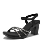Rhinestone Strappy Soft Cushioned Block Heel Sandals