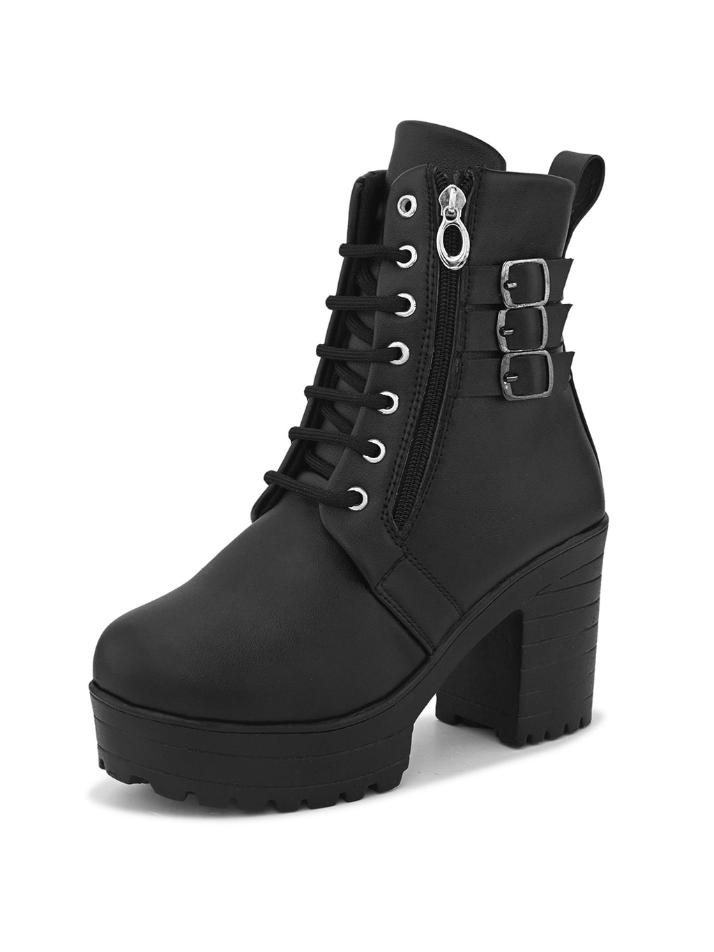 Women’s Triple Buckle Lace-Up Ankle Boots