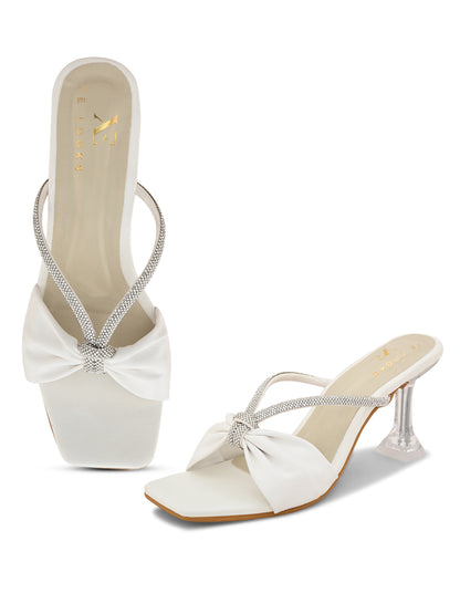 Elegant Heels Sandals With Bow Accent And Sparkling Straps