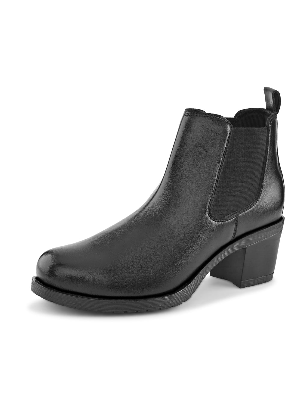 Smooth Finish Elastic Panel Block Heel Chelsea Boots