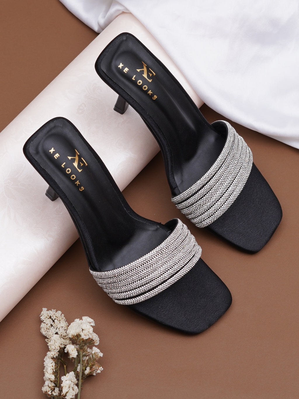 Rhinestone Strap Comfort Heel Sandals