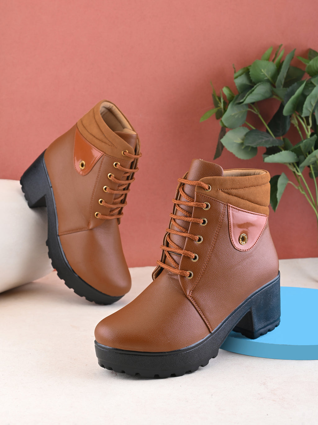 Lace-Up Pocket Detail Chunky Block Heel Ankle Boots