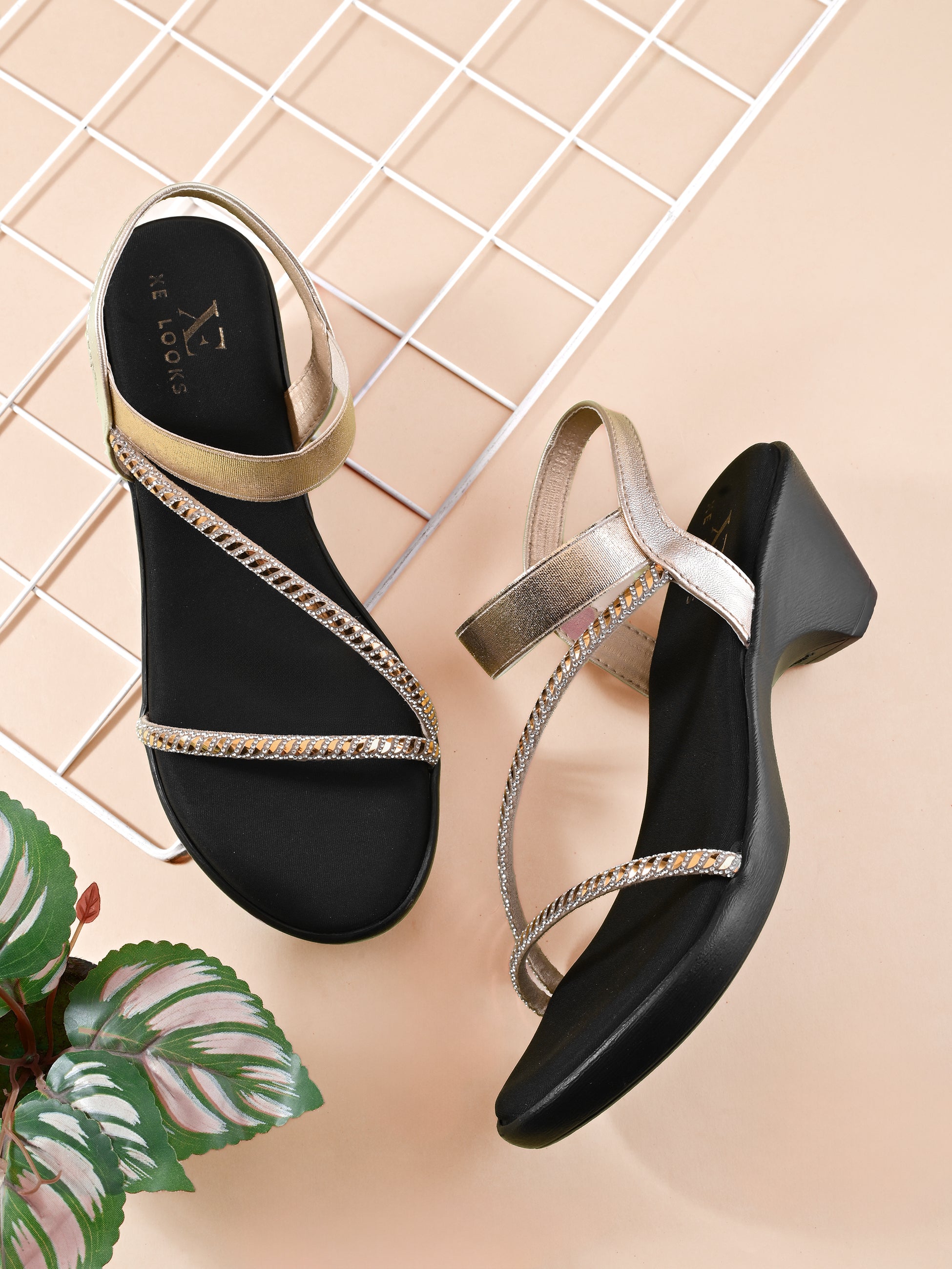 Classic Wedge Sandals Metallic Beaded Crisscross Straps