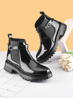 Elastic Buckle Accent Chunky Sole Chelsea Boots