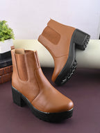 Elastic Panel Chunky Platform Block Heel Chelsea Boots