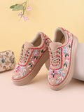 Embroidered Floral Lace-Up Platform Sneakers