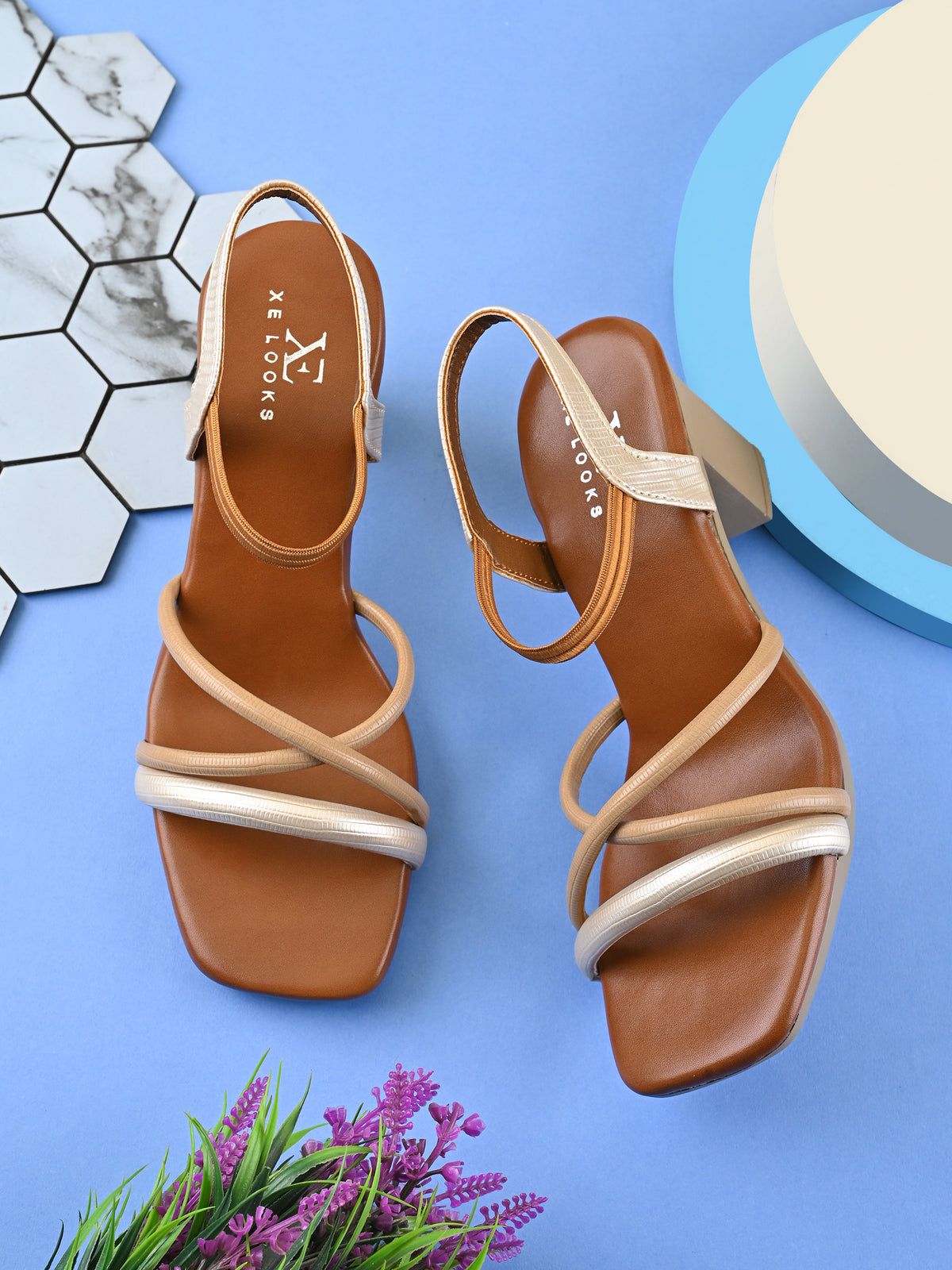 MULTI-STRAP ANKLE SUPPORT SQUARE TOE BLOCK HEEL SANDALS