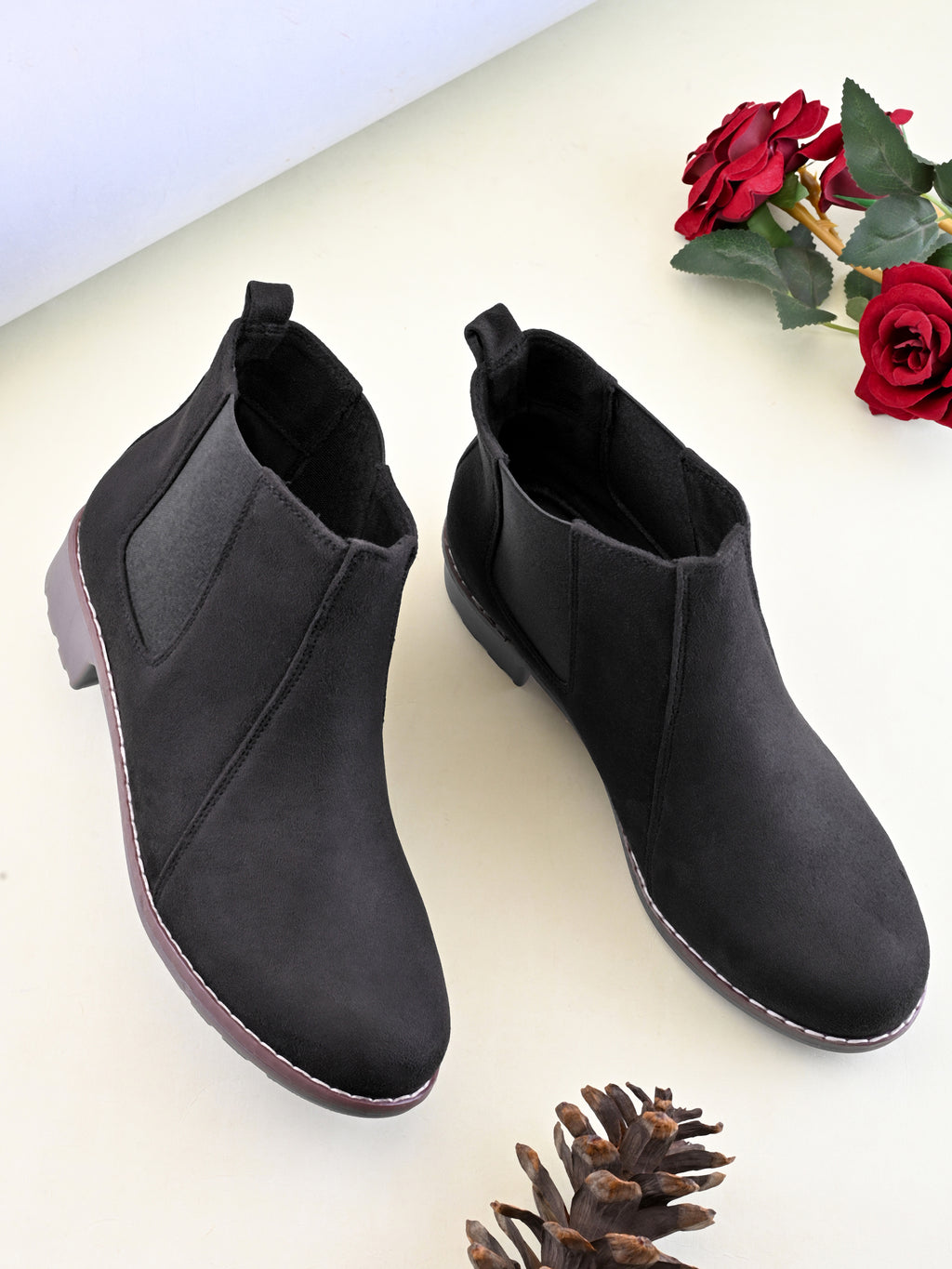 Side Elastic Cushioned Low Block Heel Ankle Boots
