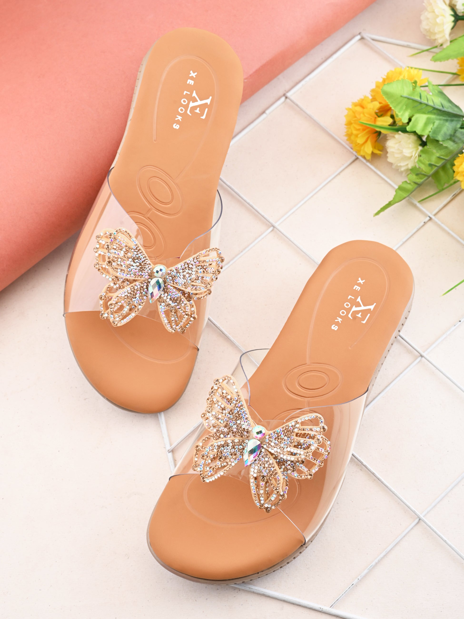 Crystal Butterfly Transparent Comfort Cushion Slides