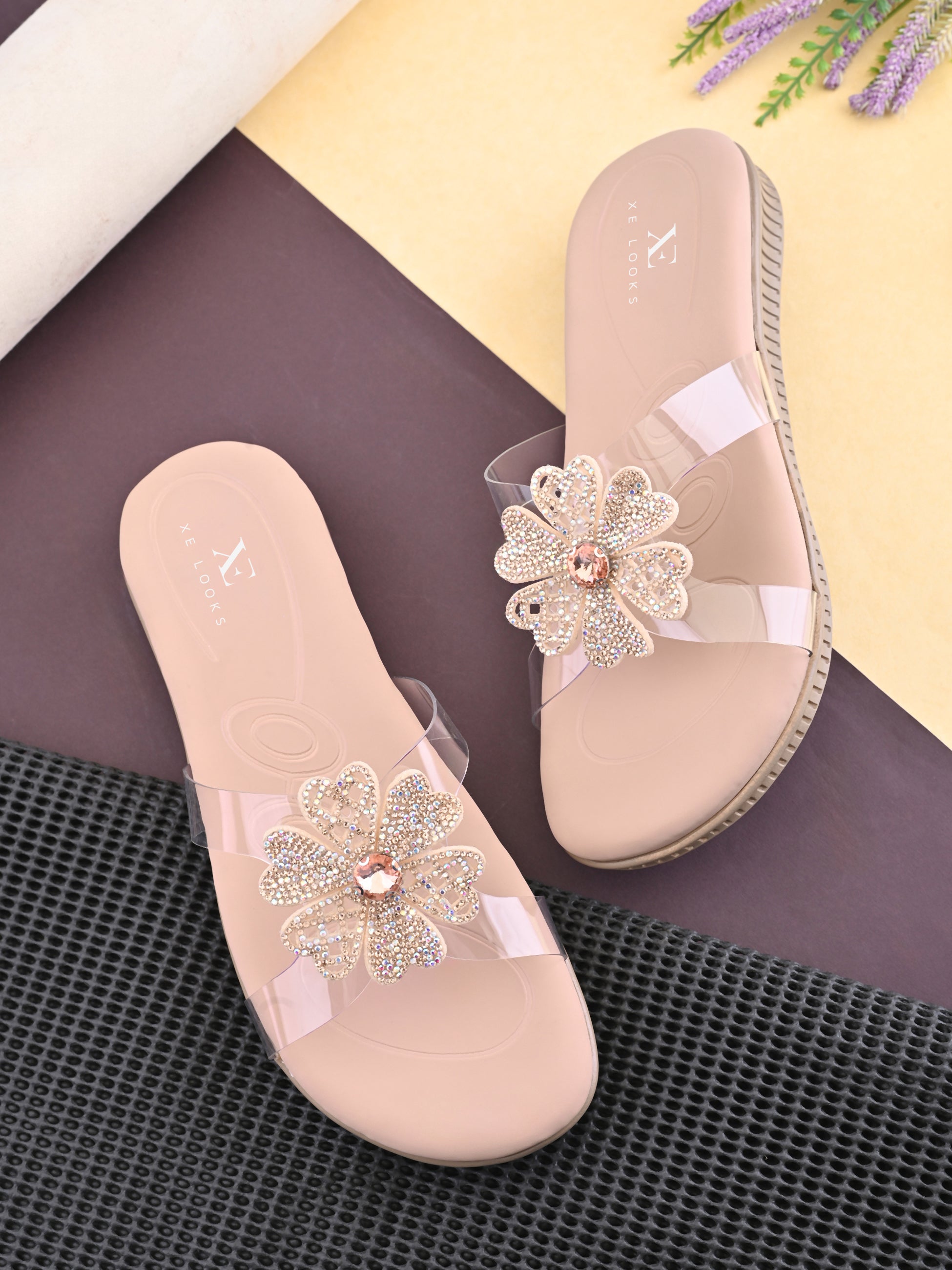 Crystal Floral Transparent Comfort Cushion Slides