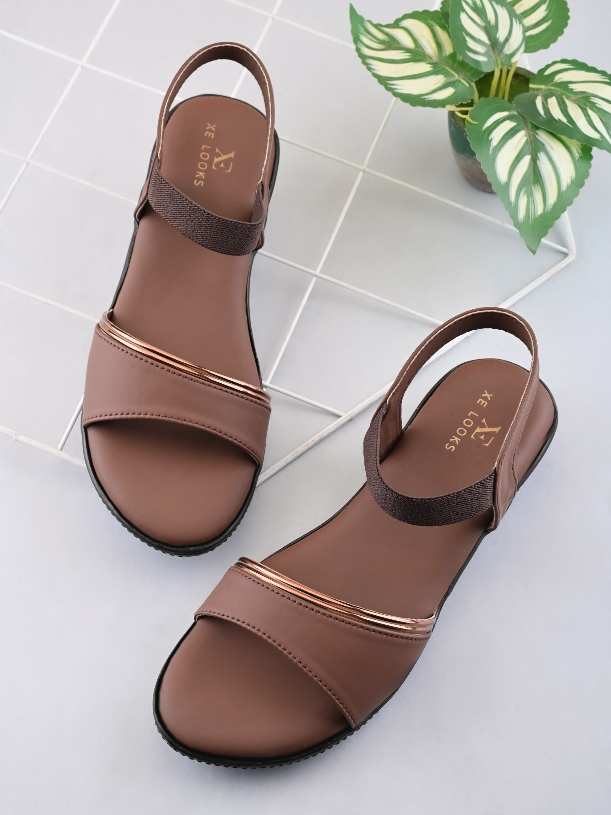 Cushioned Metallic Accent Elastic Strap Open Toe Sandals
