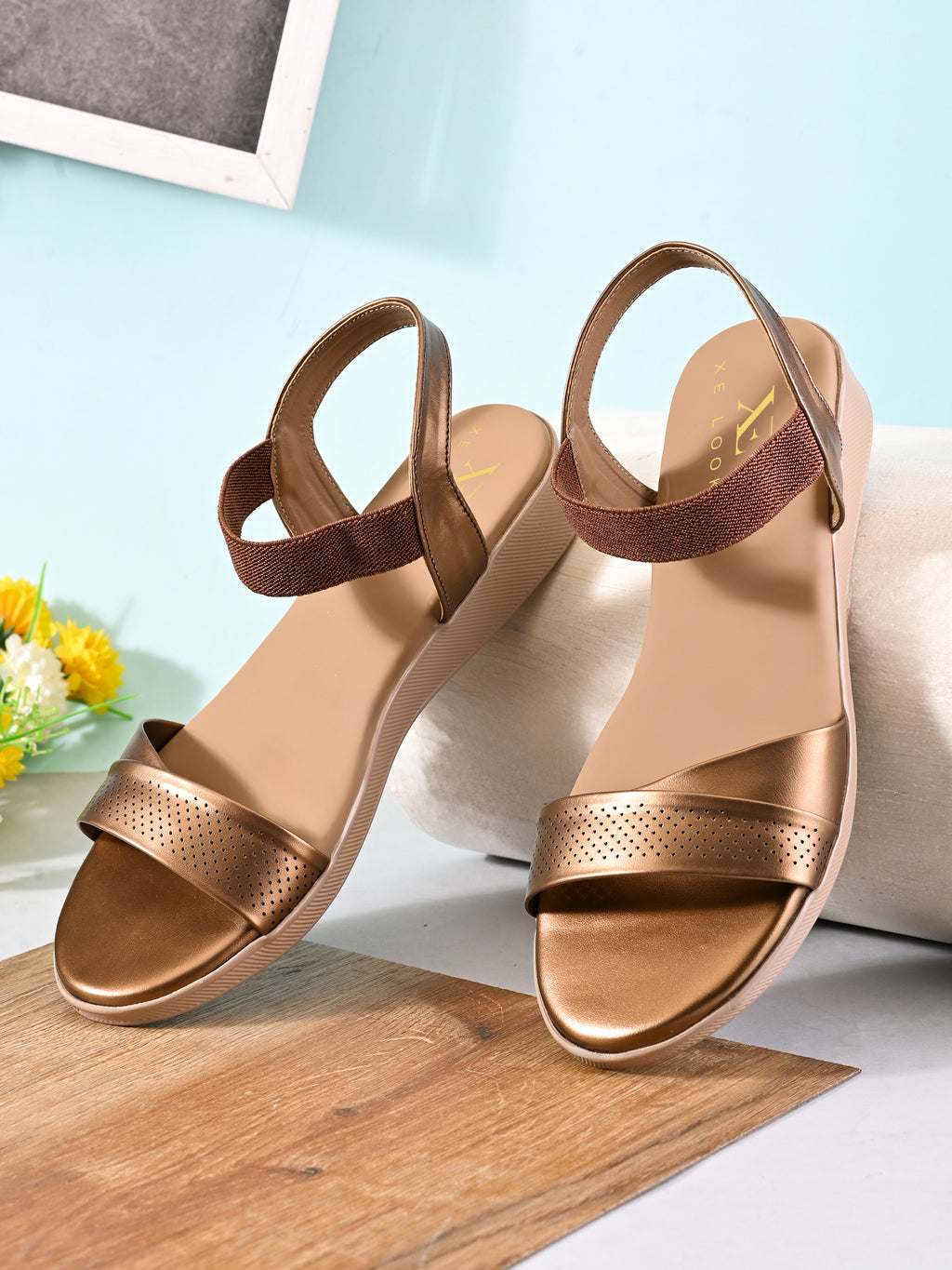 Perforated Front Strap Cushioned Slingback Flat Sandals