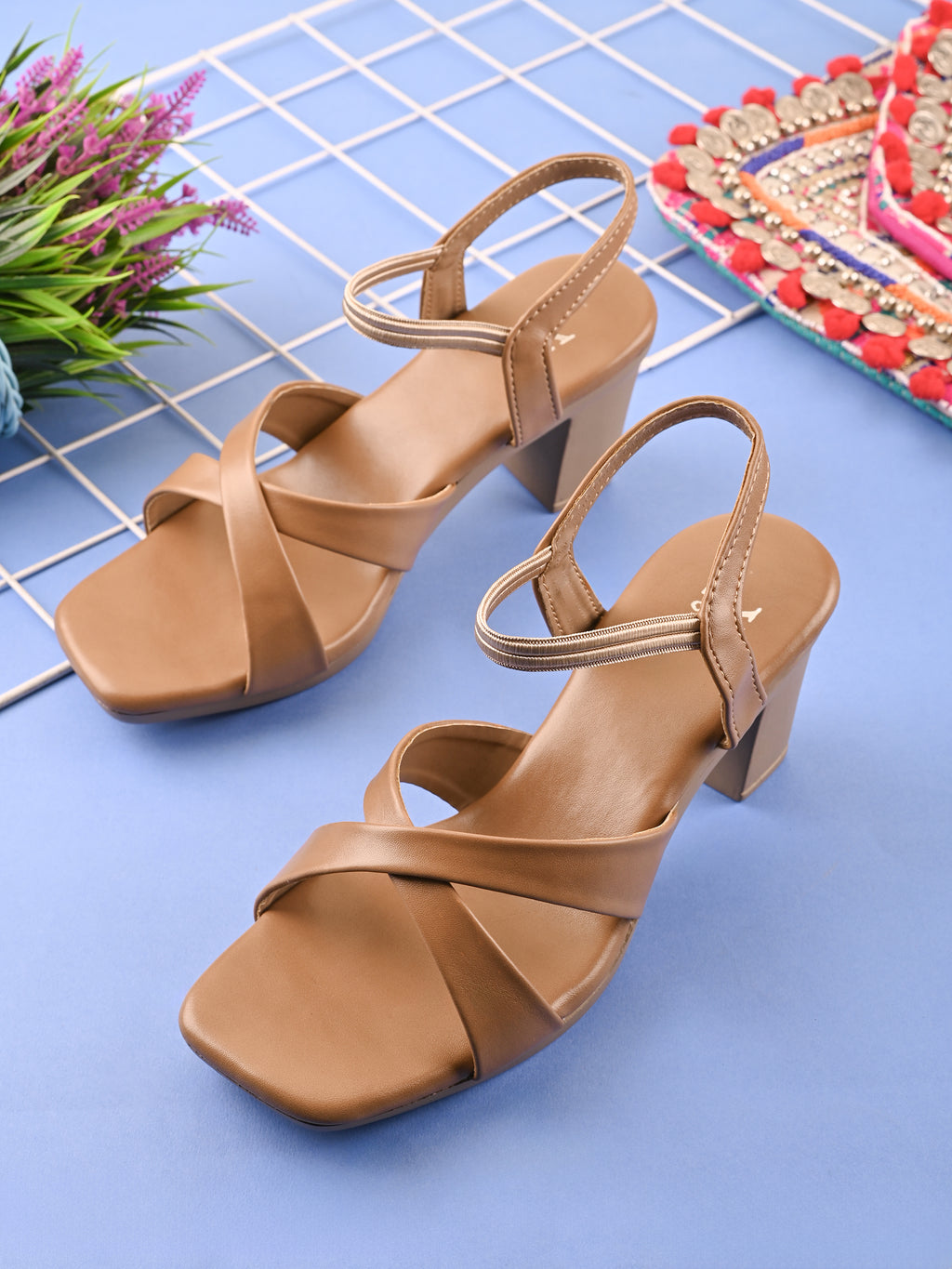 CROSS-STRAP ANKLE SUPPORT COMFORT BLOCK HEEL SANDALS