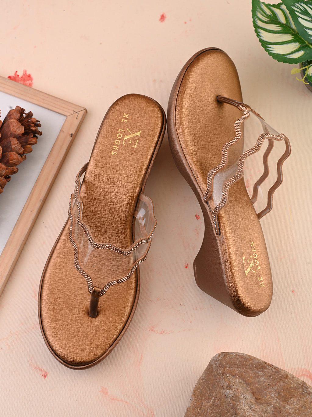 Embellished  Slip-On Sandals Wavy Strap Sandals