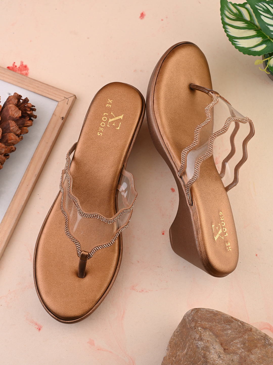 Embellished  Slip-On Sandals Wavy Strap Sandals