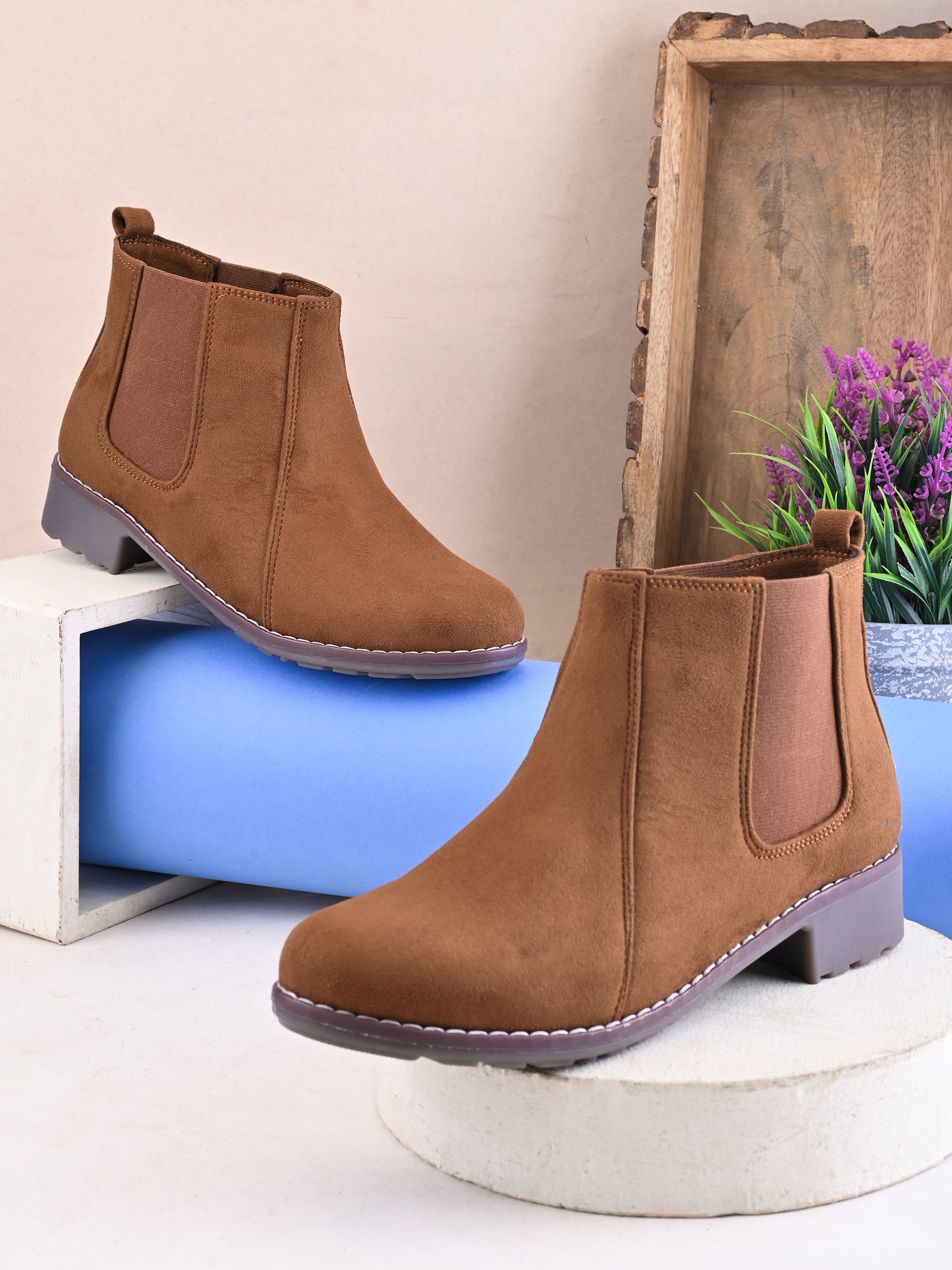 Side Elastic Cushioned Low Block Heel Ankle Boots