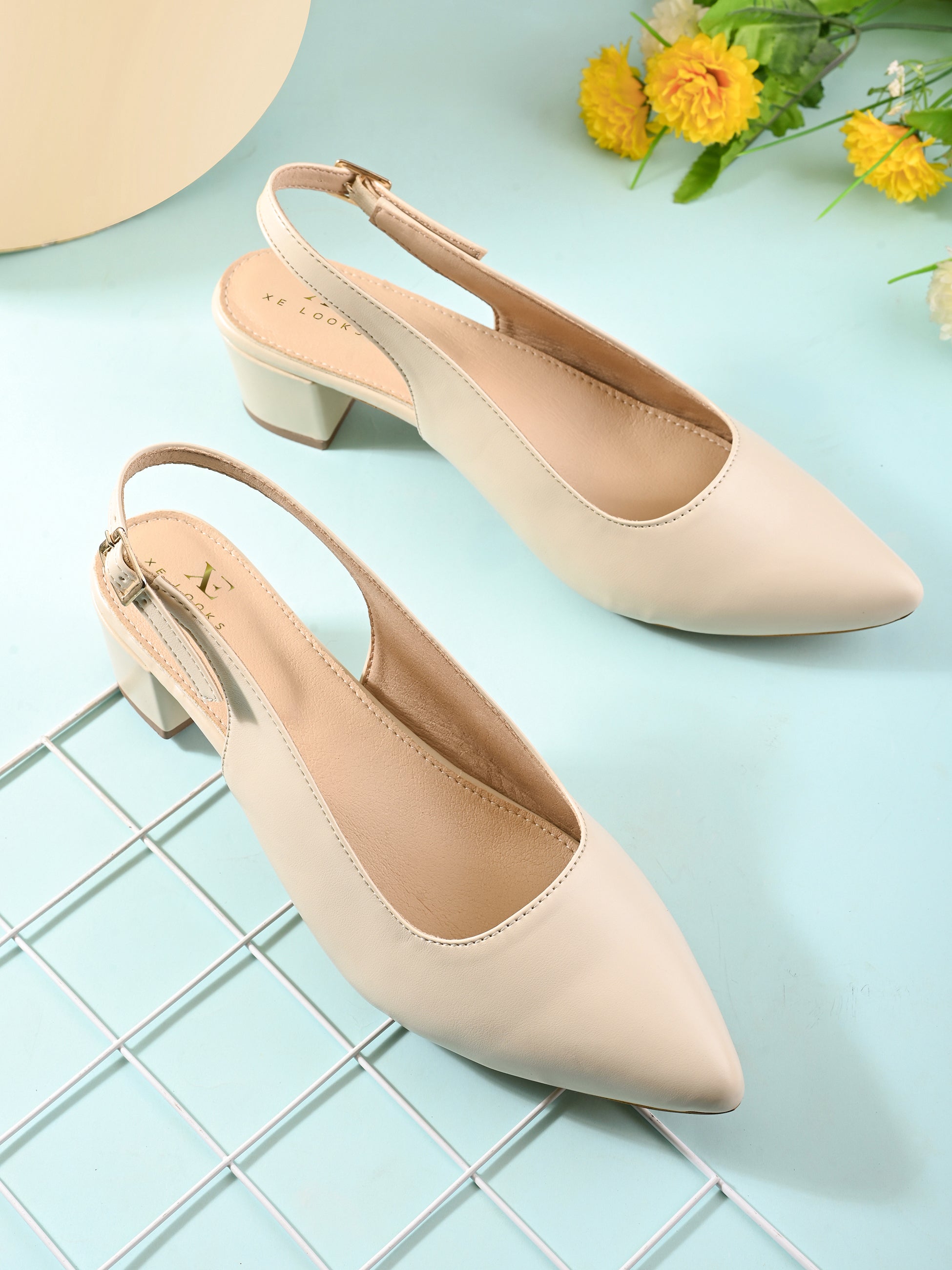 Sleek Closed-Toe Slingback Buckle Strap Block Heel Pumps
