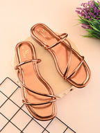 METALLIC STRAPPY SQUARE TOE FLAT SANDALS