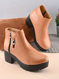 DUAL ZIP CHUNKY BLOCK HEEL PLATFORM ANKLE BOOTS