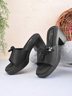 Bow Accent Cushioned Slip-On Block Heel Sandals