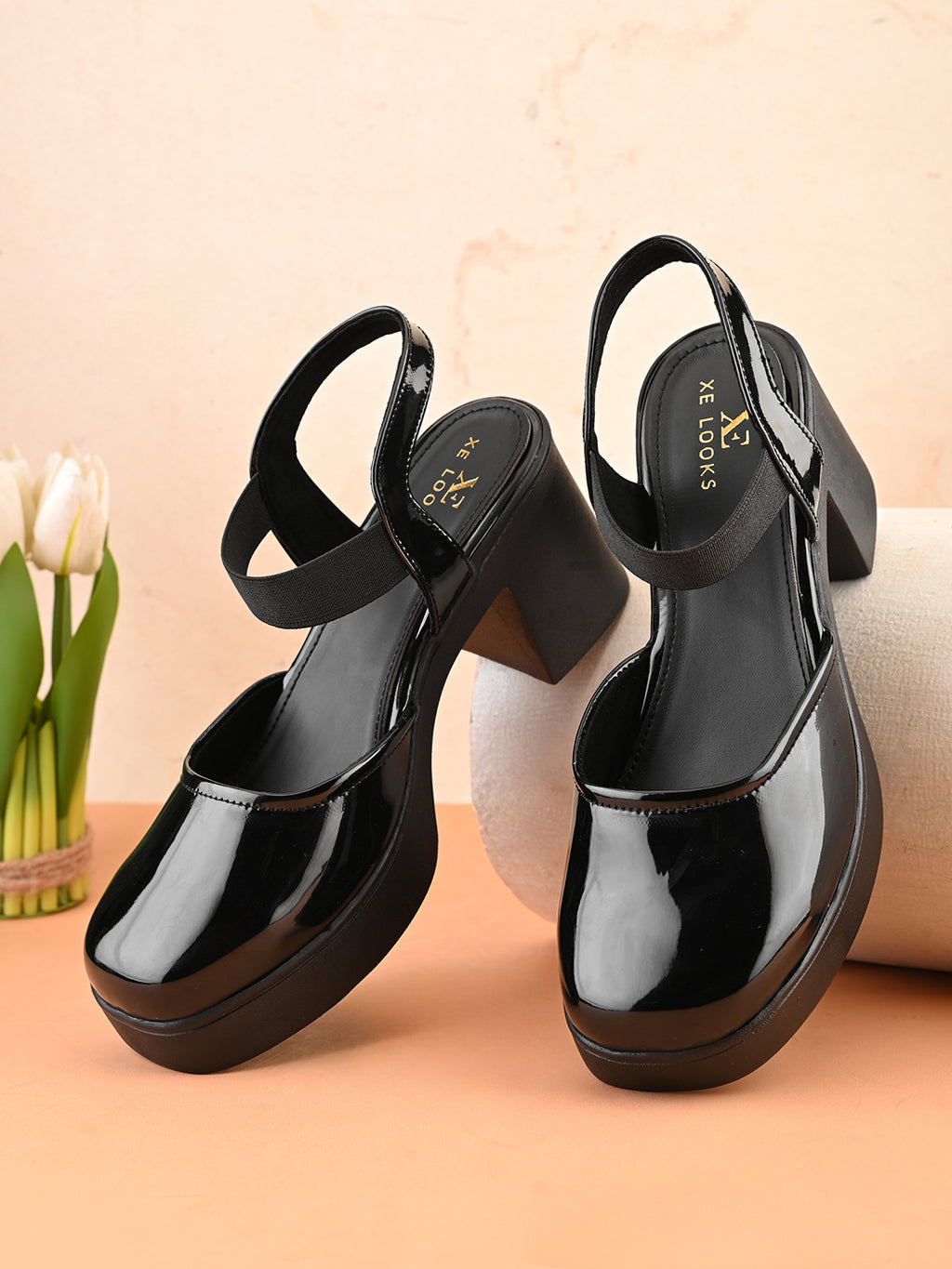 Classic Patent Block Heel Pumps with Backstrap Soft Cushioned Formal Shoes