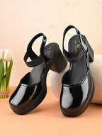Classic Patent Block Heel Pumps with Backstrap Soft Cushioned Formal Shoes