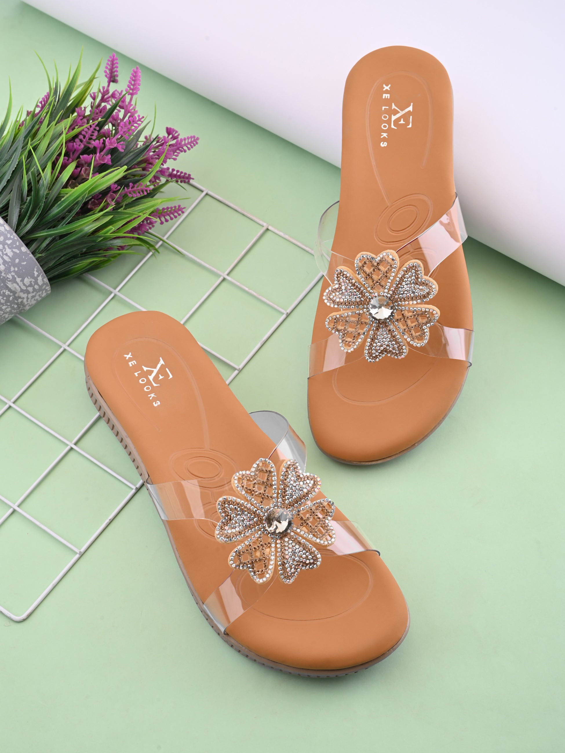 Crystal Floral Transparent Comfort Cushion Slides