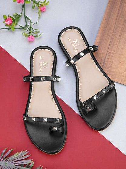 Chic Studded Strap Slip-On Flats Slippers