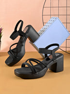 Soft Cushioned Elastic Strap Block Heel Sandals