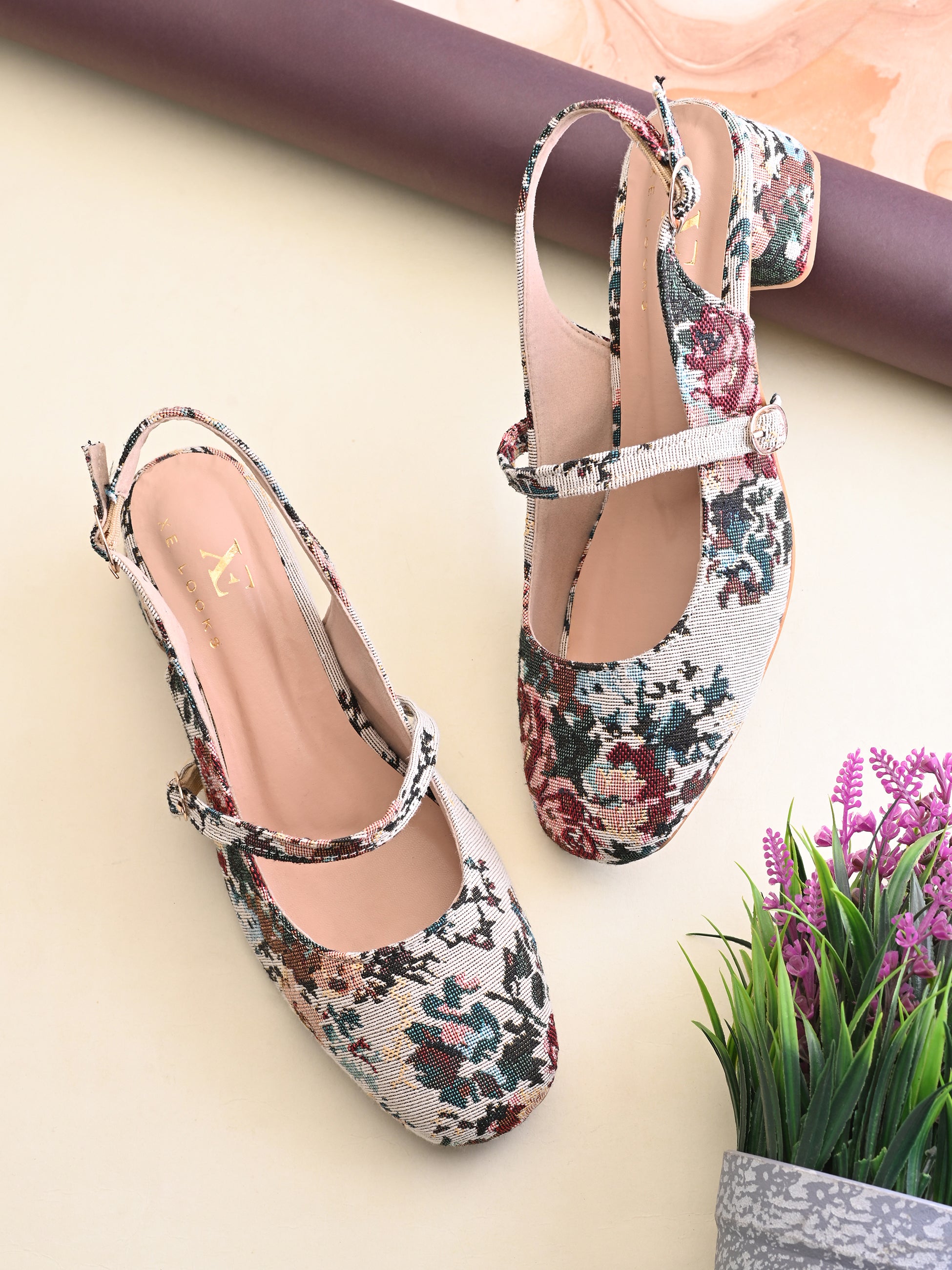 Textured Buckle Accent Slingback Block Heel Pumps