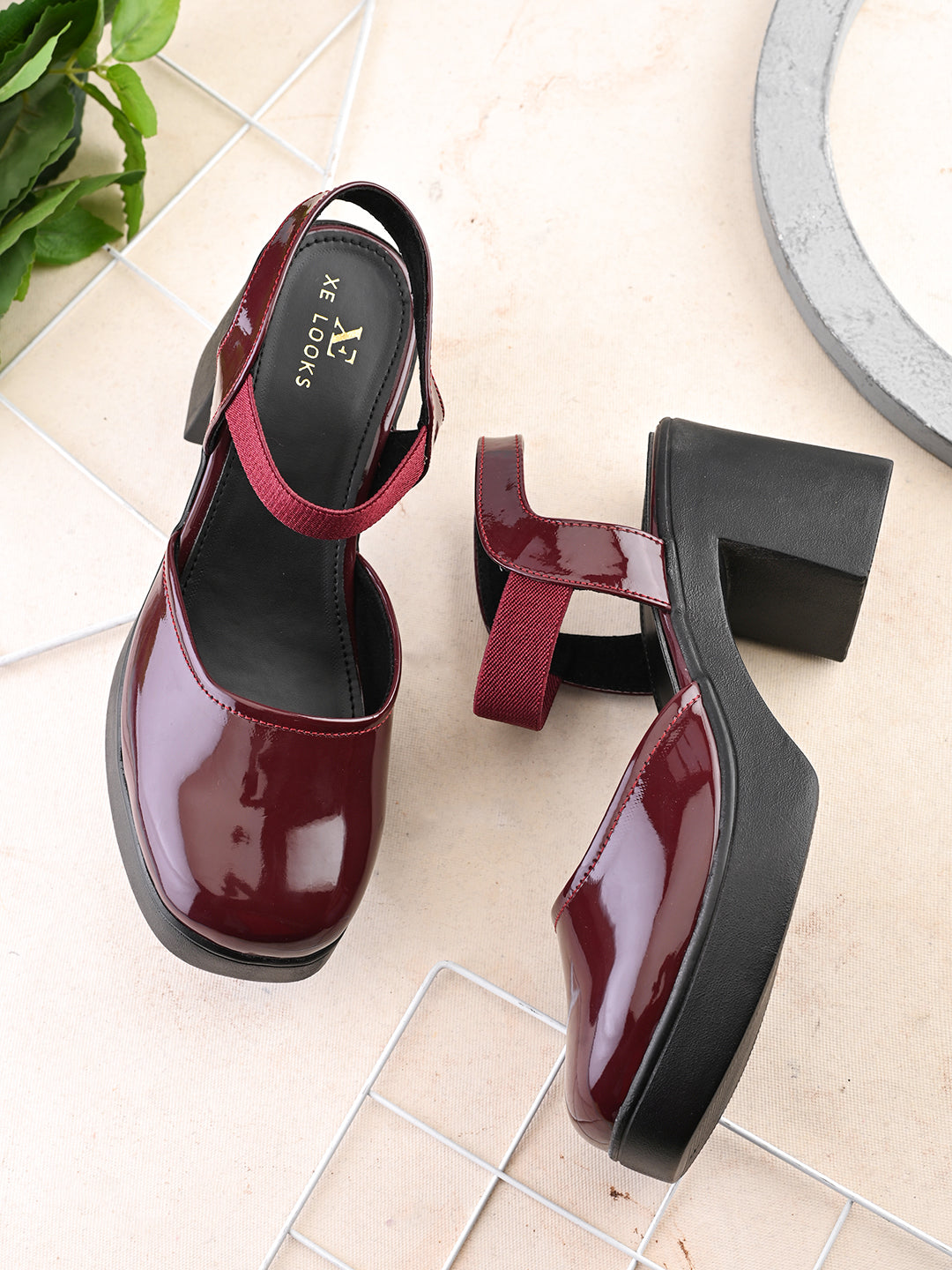 Classic Patent Block Heel Pumps with Backstrap Soft Cushioned Formal Shoes