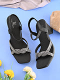Rhinestone Knot Detail Soft Cushioned Block Heel Sandals