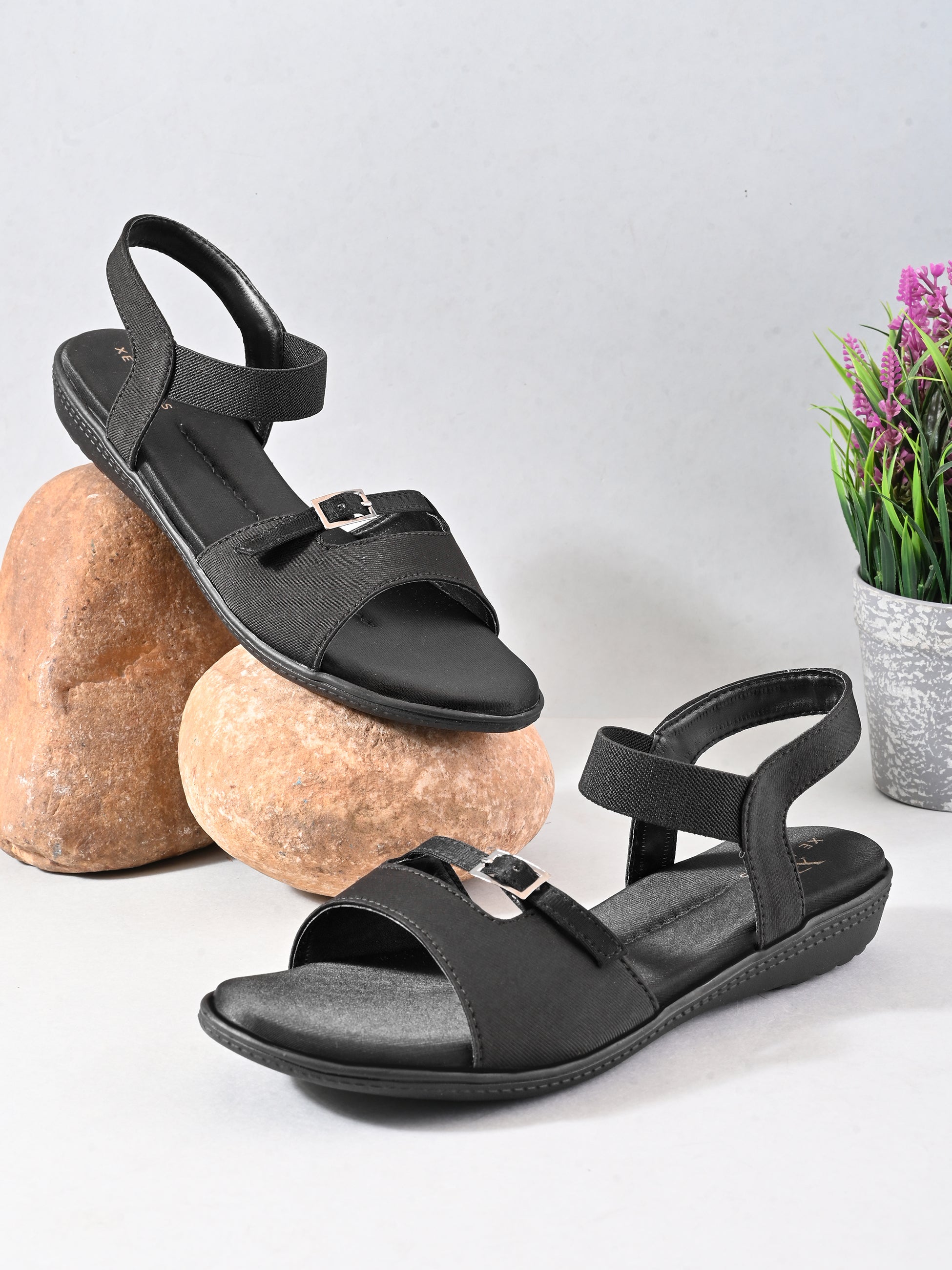 Comfort Cushion Buckle Accent Elastic Strap Open Toe Sandals