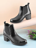 Smooth Finish Elastic Panel Block Heel Chelsea Boots