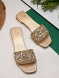 Elegant Floral Stones Embellished Flat Slippers