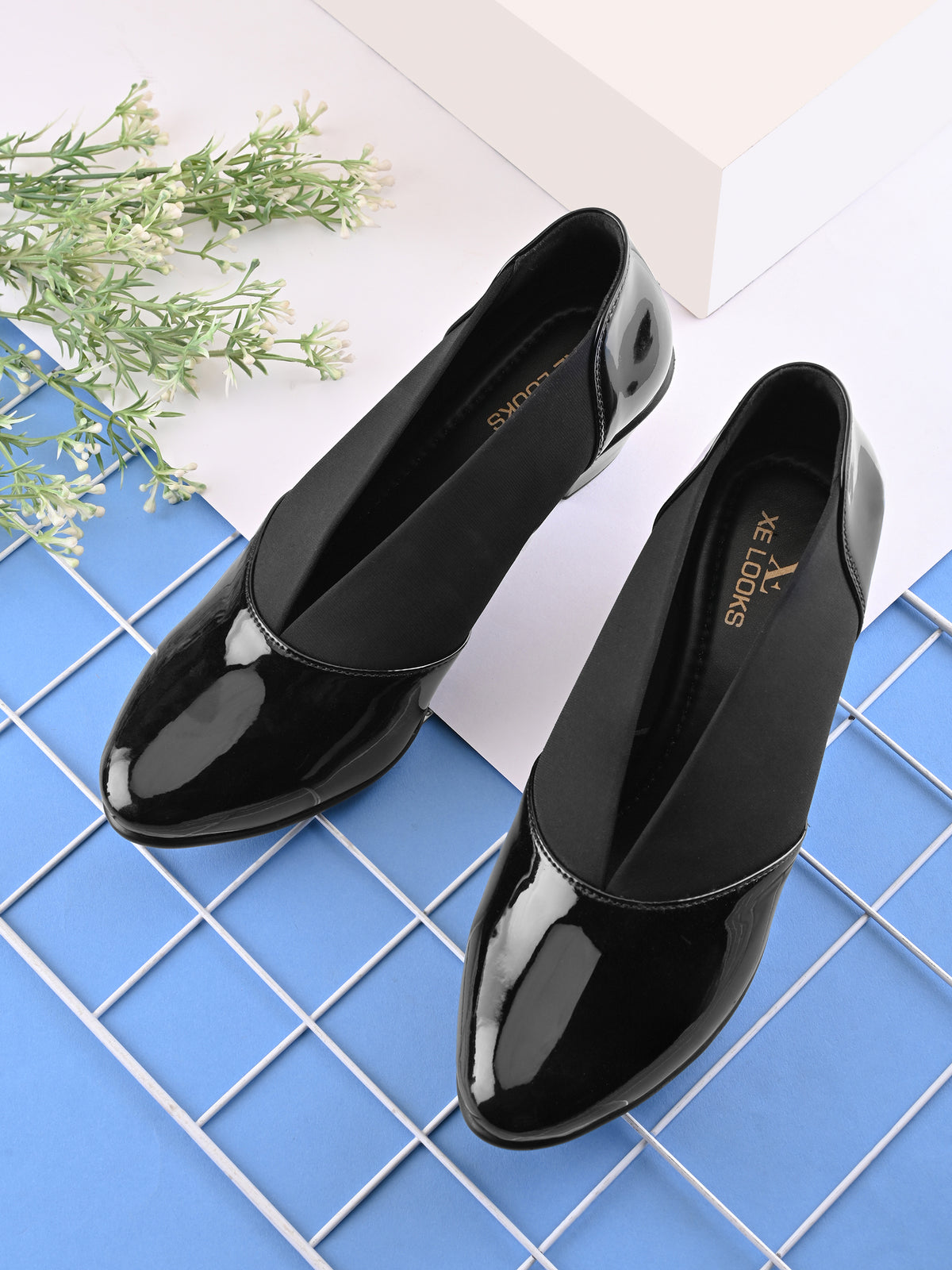 Elasticated Panel Glossy Finish Slip-On Pumps